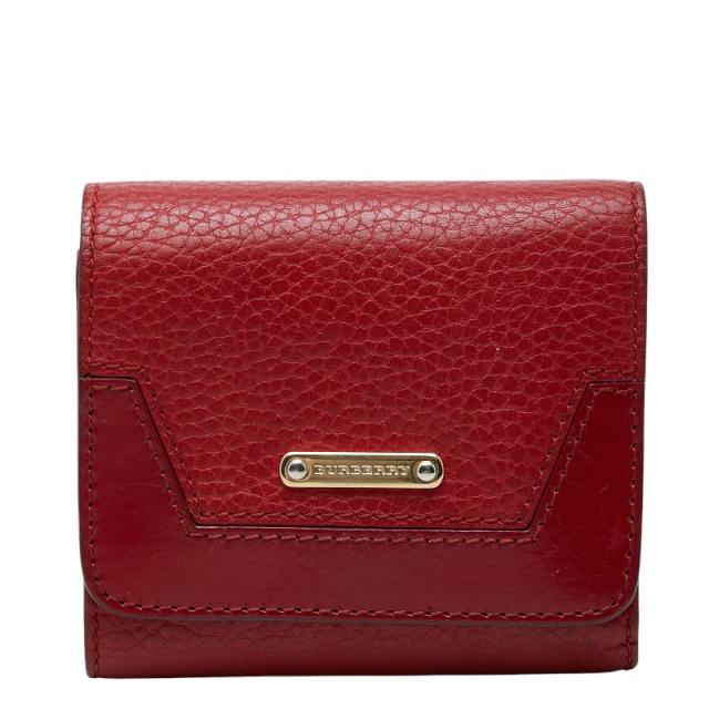 バーバリー ノバチェック 三つ折り財布 レッド レザー レディース BURBERRY 【中古】