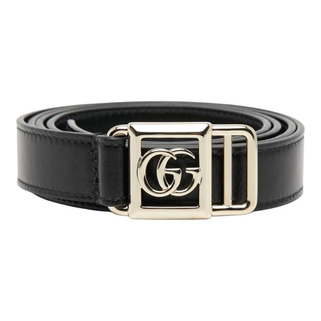 グッチ ダブルG バックル か細い  胴締め 790232 黒いこと ゴールド なめし革 メッキ レディース GUCCI 【中古】