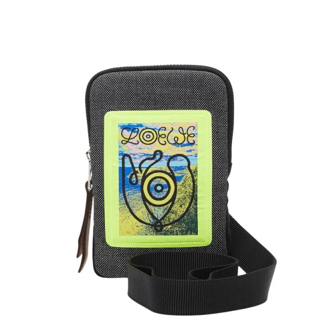 ロエベ ネックポーチ EYE NATURE CASE ショルダーバッグ ポーチ  グレー ブラック ライトイエロー キャンバス レディース LOEWE 【中古】