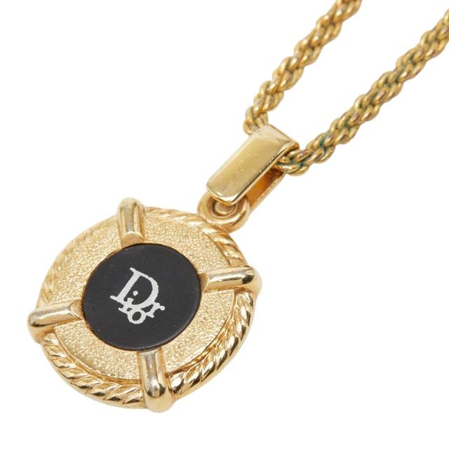 クリスチャンディオール ロゴ ペンダント ネックレス ゴールド ブラック メッキ レディース Christian Dior 【中古】 10,318円