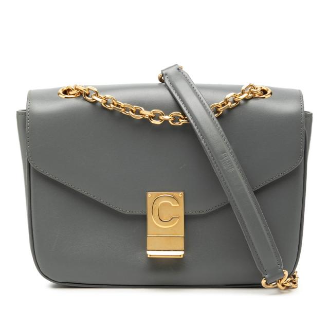 セリーヌ C セー ミディアム チェーン ショルダーバッグ グレー系 レザー レディース CELINE 【中古】