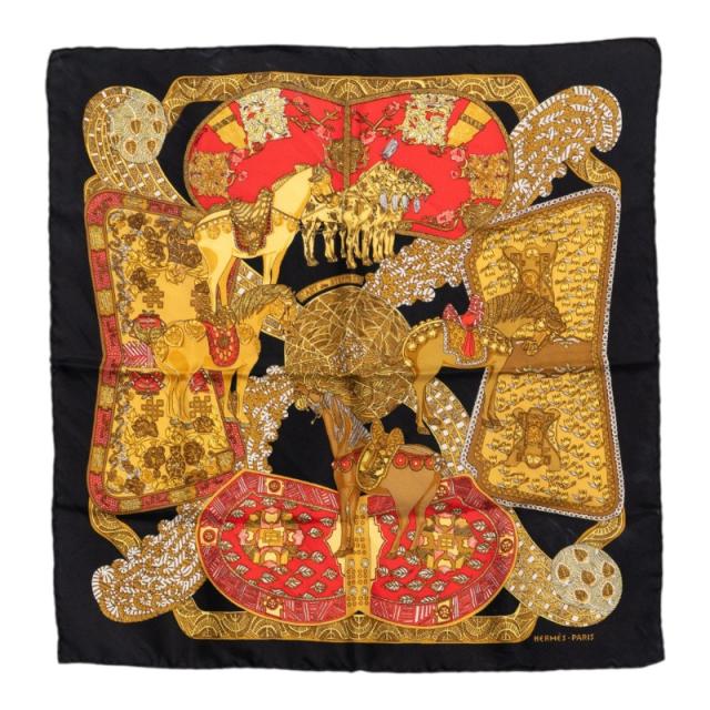 エルメス カレ45 ART des STEPPES ステップ美術 スカーフ ブラック マルチカラー シルク レディース HERMES 【中古】 22,052円