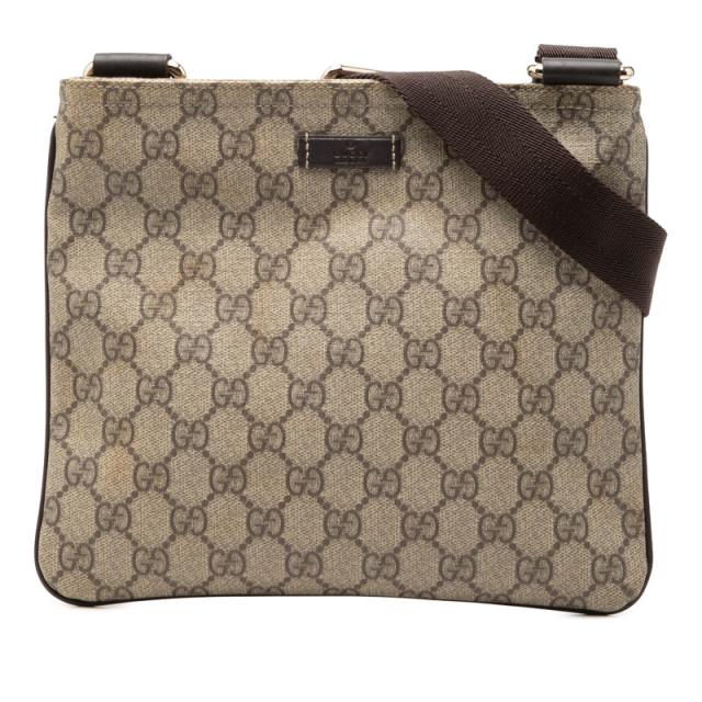 グッチ GGスプリーム 斜め掛け ショルダーバッグ ベージュ ブラウン PVC レザー レディース GUCCI 【中古】