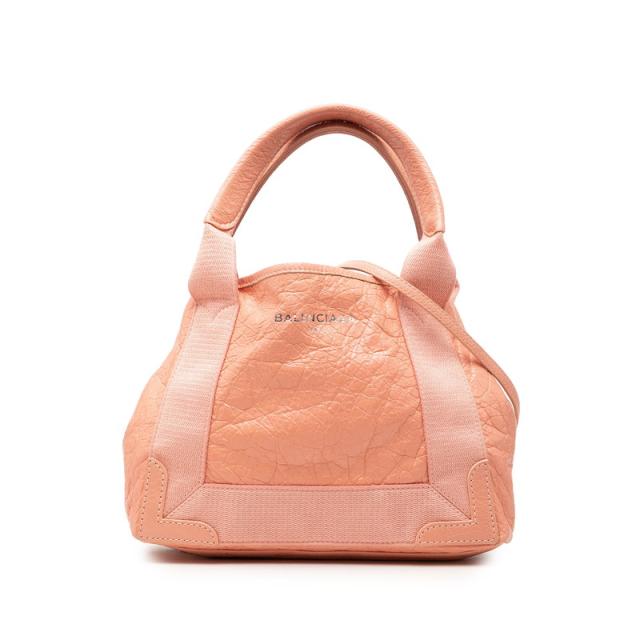 バレンシアガ ネイビーカバス XS ハンドバッグ ショルダーバッグ 2WAY ピンク レザー キャンバス レディース BALENCIAGA 【中古】