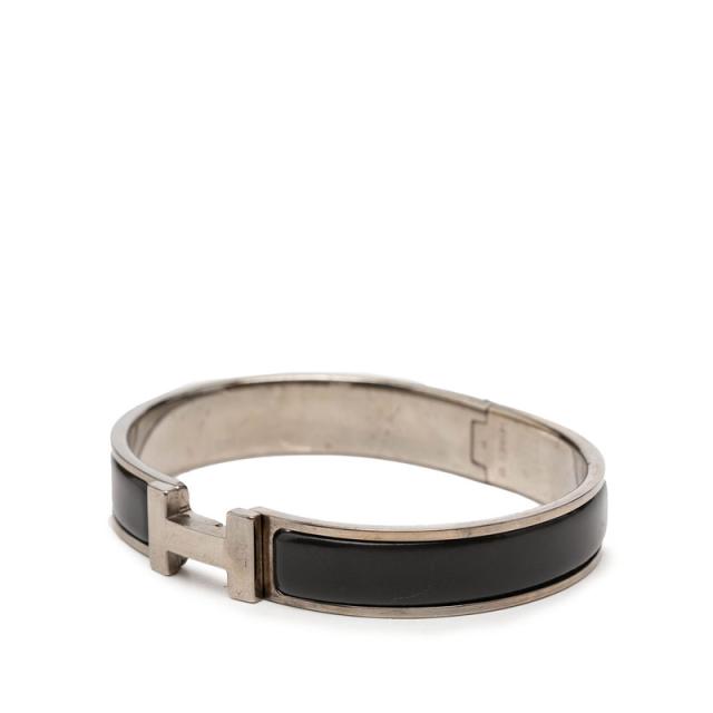 エルメス クリックH TGM Hロゴ エナメルブレスレット バングル ブラック シルバー メタル レディース HERMES 【中古】_1