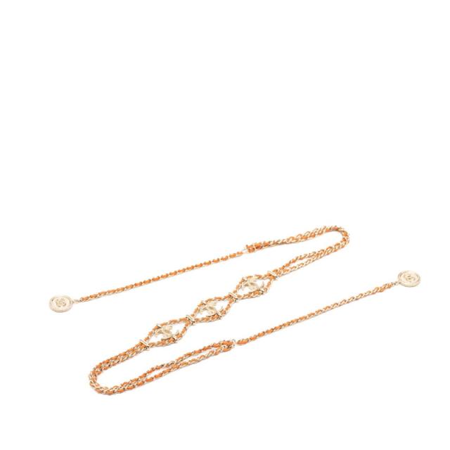 シャネル ココマーク チェーンネックレス B18C刻印 ゴールド オレンジ レザー メッキ レディース CHANEL 【中古】_1