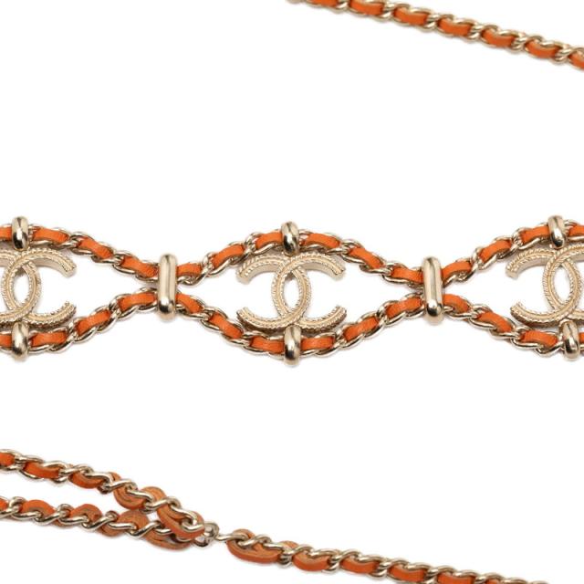 シャネル ココマーク チェーンネックレス B18C刻印 ゴールド オレンジ レザー メッキ レディース CHANEL 【中古】_5