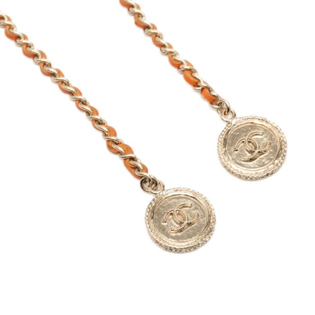 シャネル ココマーク チェーンネックレス B18C刻印 ゴールド オレンジ レザー メッキ レディース CHANEL 【中古】_4
