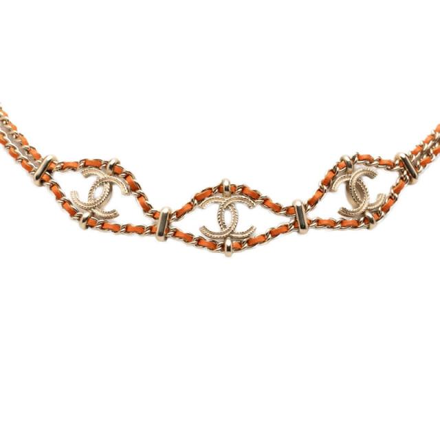 シャネル ココマーク チェーンネックレス B18C刻印 ゴールド オレンジ レザー メッキ レディース CHANEL 【中古】_3