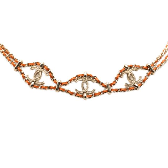 シャネル ココマーク チェーンネックレス B18C刻印 ゴールド オレンジ レザー メッキ レディース CHANEL 【中古】_2