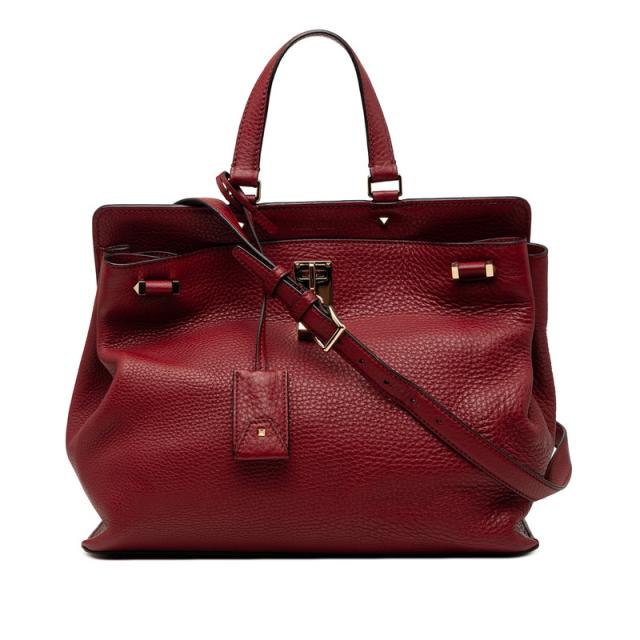 ヴァレンチノ ロックスタッズ ハンドバッグ トートバッグ 2WAY レッド レザー レディース Valentino 【中古】