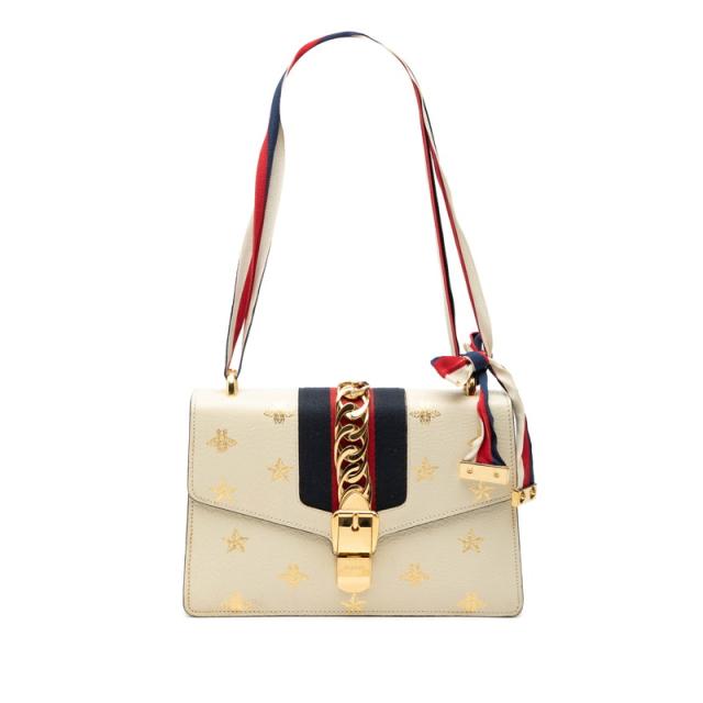 グッチ シェリーライン シルヴィ ビー＆スター スモール ショルダーバッグ 524405 アイボリー マルチカラー レザー GUCCI 【中古】