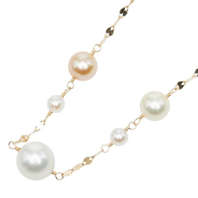真珠 K18YG イエローゴールド アコヤパール3.1〜8.7mm ゴールデンパール ネックレス レディース 中古