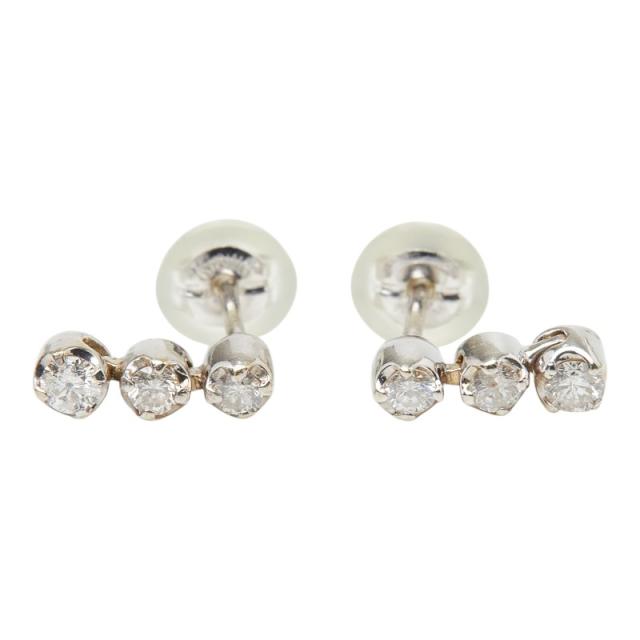 K18WG ホワイトゴールド ダイヤ0.25ct 3連スタッドピアス ピアス レディース 中古