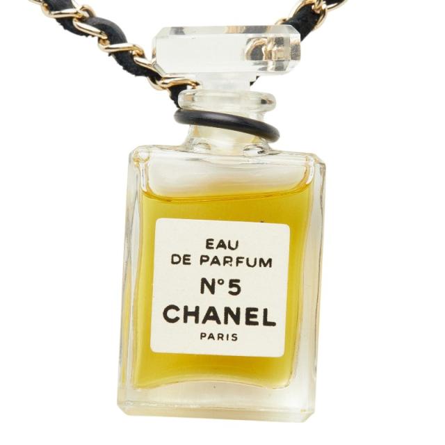 シャネル No.5 パフュームボトル チェーン ネックレス ゴールド ブラック メッキ レザー レディース CHANEL 【中古】_1