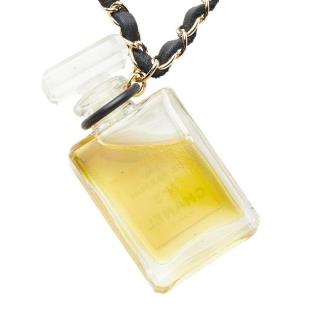 シャネル No.5 パフュームボトル チェーン ネックレス ゴールド ブラック メッキ レザー レディース CHANEL 【中古】_2