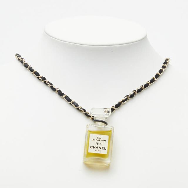 シャネル No.5 パフュームボトル チェーン ネックレス ゴールド ブラック メッキ レザー レディース CHANEL 【中古】_4
