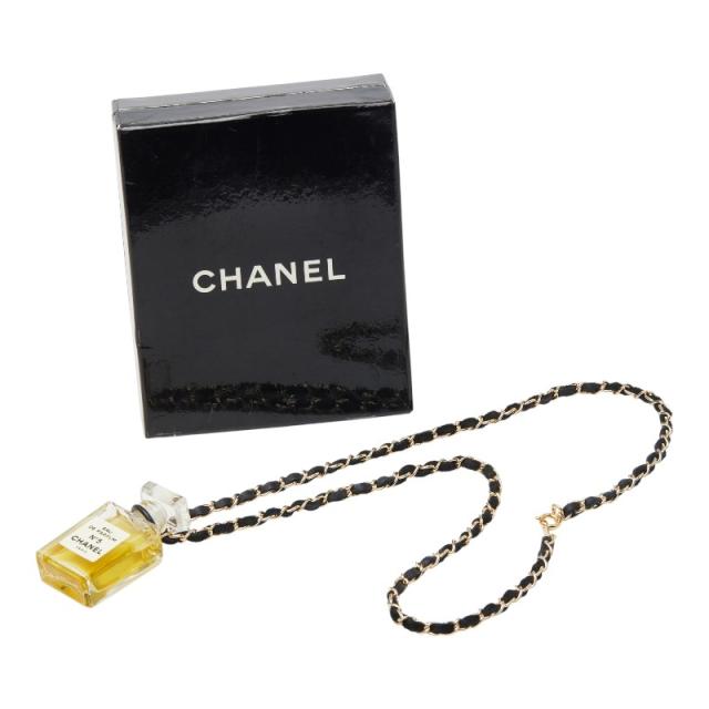 シャネル No.5 パフュームボトル チェーン ネックレス ゴールド ブラック メッキ レザー レディース CHANEL 【中古】_5