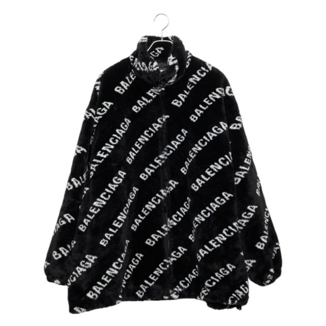 バレンシアガ ロゴ ボア フリース ジャケット ジップアップ アウター サイズ:46 596185 ブラック ホワイト メンズ BALENCIAGA 【中古】