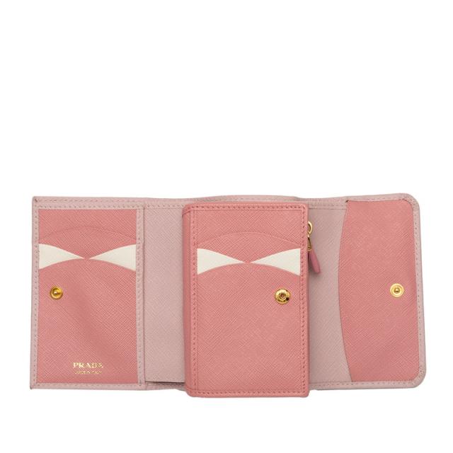 プラダ 三角ロゴプレート 三つ折り財布 1MH025 ピンク サフィアーノレザー レディース PRADA 【中古】_3