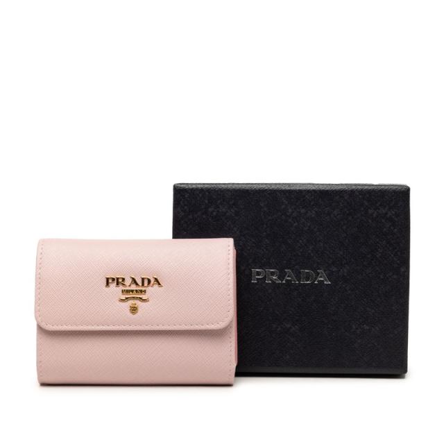 プラダ 三角ロゴプレート 三つ折り財布 1MH025 ピンク サフィアーノレザー レディース PRADA 【中古】_7