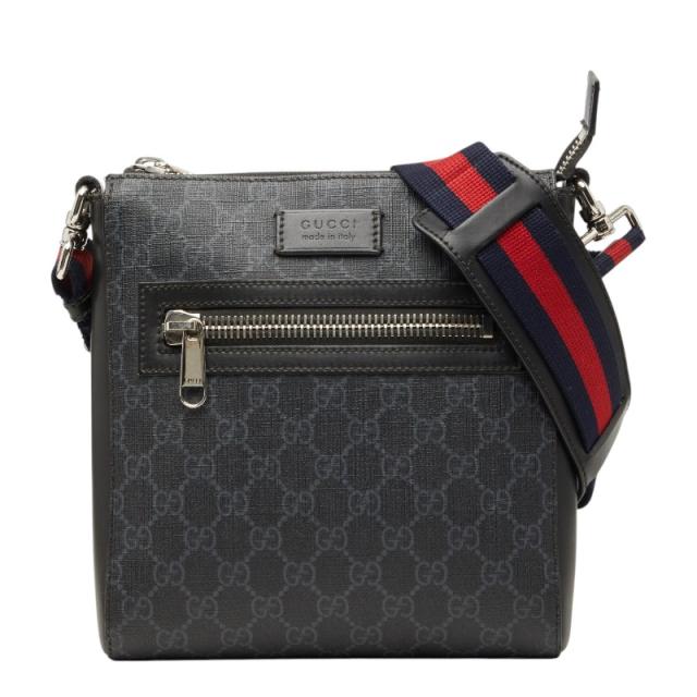 グッチ GGスプリーム スモール メッセンジャーバッグ 斜め掛け ショルダーバッグ 523599 ブラック グレー PVC レザー GUCCI 【中古】