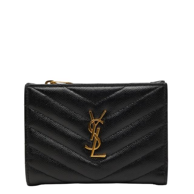 サンローラン モノグラム 2パーツ ジップウォレット 二つ折り財布 668287 ブラック フリータンニンレザー SAINT LAURENT 【中古】