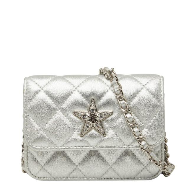 シャネル ミニマトラッセ ココマーク チェーン ショルダーバッグ ポシェット シルバー レザー レディース CHANEL 【中古】