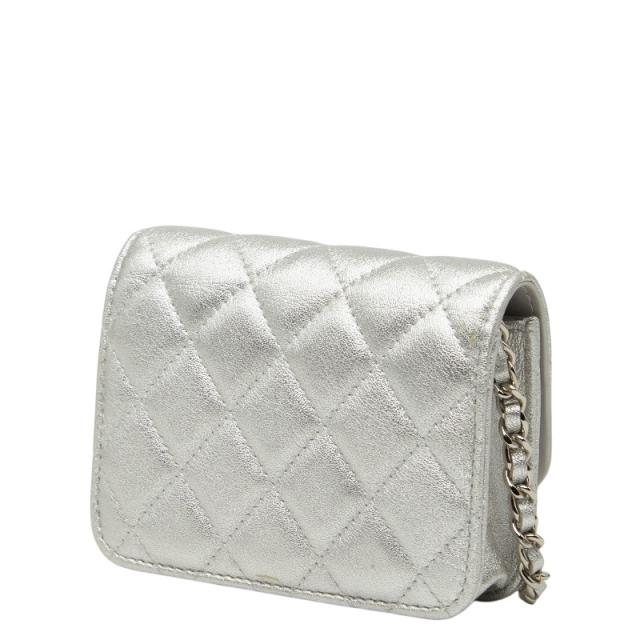 シャネル ミニマトラッセ ココマーク チェーン ショルダーバッグ ポシェット シルバー レザー レディース CHANEL 【中古】_1