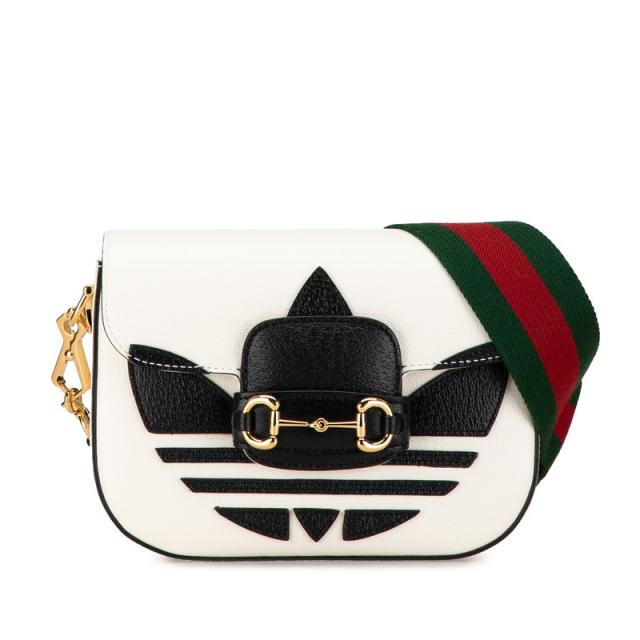 グッチ × アディダス ホースビット 斜め掛け ショルダーバッグ 658574 ホワイト ブラック レザー レディース GUCCI adidas 【中古】