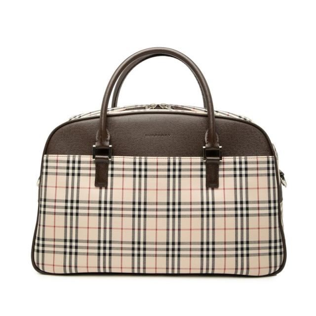 バーバリー ノバチェック ハンドバッグ ボストンバッグ ベージュ ブラウン キャンバス レザー レディース BURBERRY 【中古】