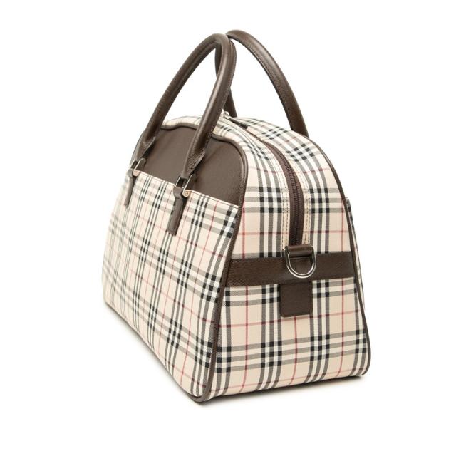 バーバリー ノバチェック ハンドバッグ ボストンバッグ ベージュ ブラウン キャンバス レザー レディース BURBERRY 【中古】_1