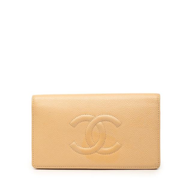 シャネル ココマーク 長財布 ベージュ キャビアスキン レディース CHANEL 【中古】