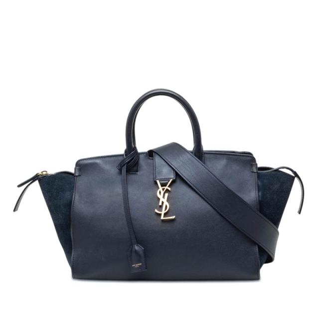 サンローラン YSLロゴ ダウンタウン カバス ハンド ショルダーバッグ 2WAY 436832 ネイビー レザー スウェード SAINT LAURENT 【中古】