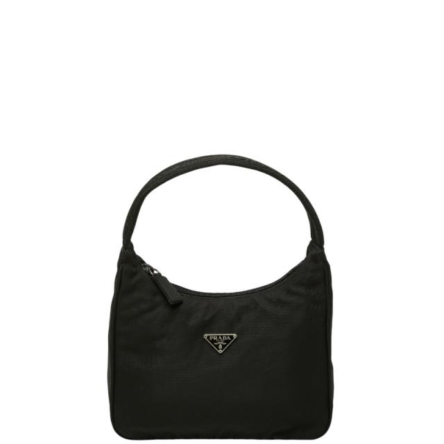 プラダ 三角ロゴプレート ハンドバッグ ブラック ナイロン レディース PRADA 【中古】