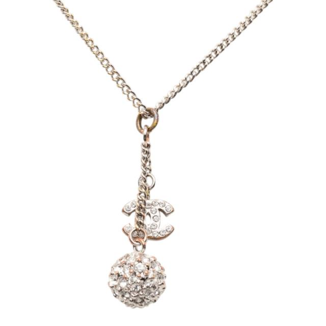 シャネル ココマーク チェーン ペンダント ネックレス B12C刻印 シルバー メタル ラインストーン レディース CHANEL 【中古】_2