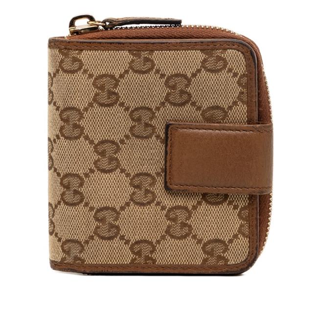 グッチ GGキャンバス 二つ折り財布 346056 ベージュ ブラウン キャンバス レザー レディース GUCCI 【中古】