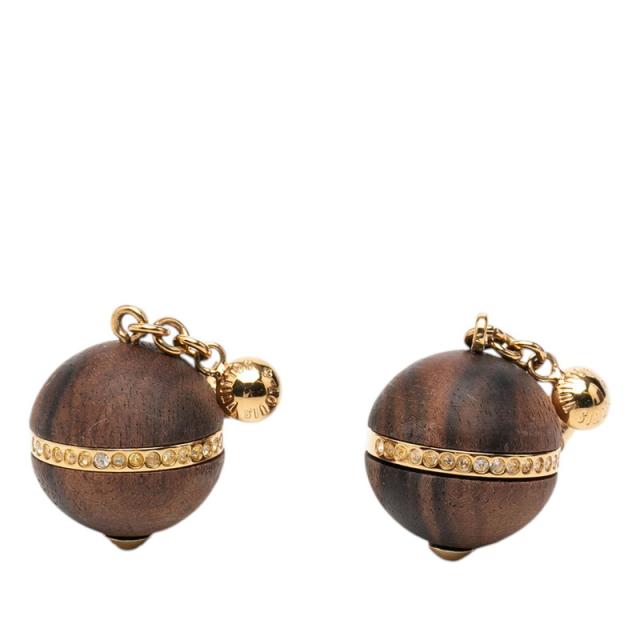 ルイ ヴィトン ブークル ドレイユ マグネティックボア ピアス M66398 ゴールド ブラウン メッキ ウッド LOUIS VUITTON 【中古】