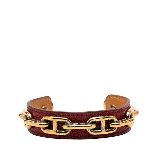 エルメス シェーヌダンクル バングル バングル ゴールド レッド メッキ レザー レディース HERMES 【中古】