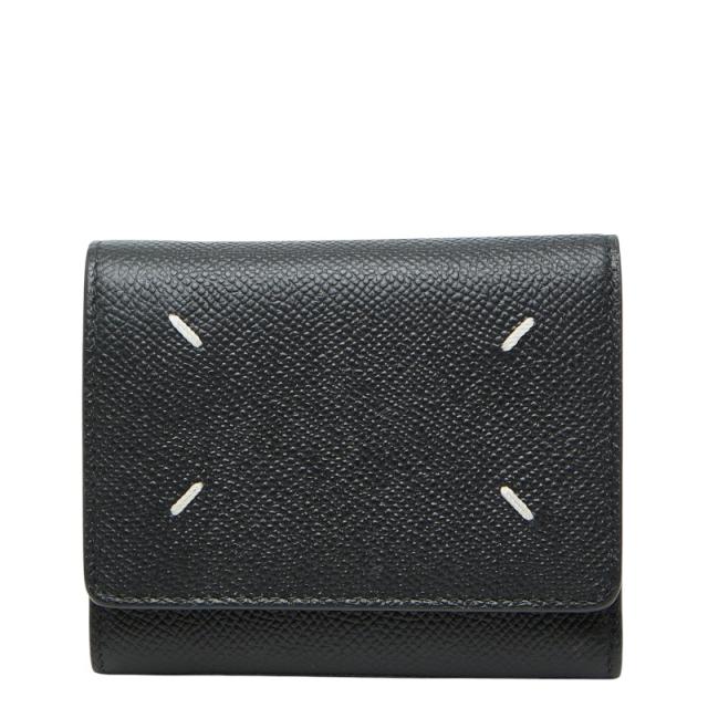 マルタンマルジェラ 4ステッチ 三つ折り財布 ブラック レザー レディース MARTIN MARGIELA 【中古】