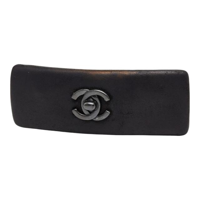 シャネル ココマーク ターンロック モチーフ バレッタ ゴールド ブラック メッキ レザー レディース CHANEL 【中古】