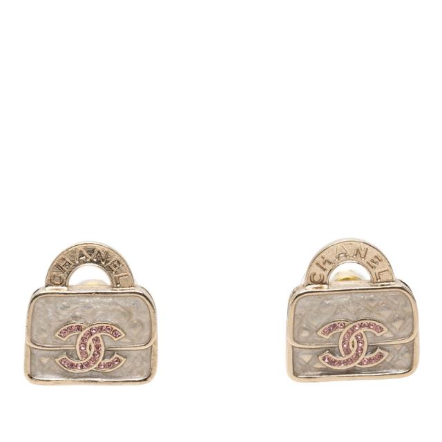 シャネル ココマーク ロゴ バッグモチーフ ピアス ゴールド ピンク メッキ ラインストーン レディース CHANEL 【中古】