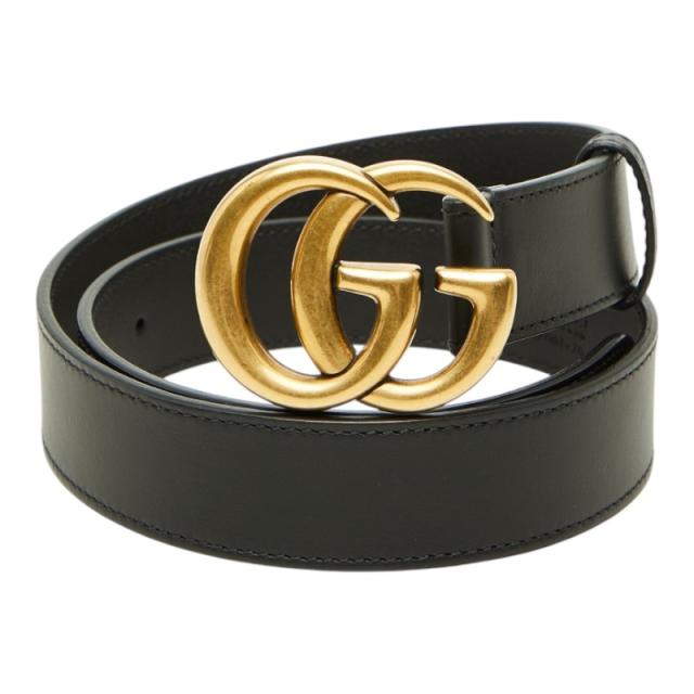 グッチ GGマーモント GG胸章 広広とした バックル胴締め 414516 黒いこと なめし革 レディース GUCCI 【中古】