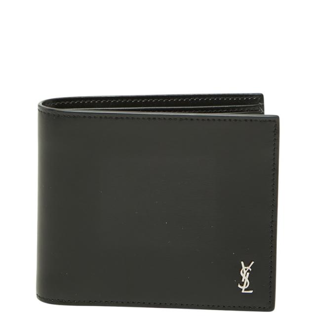 サンローラン タイニーカサンドラ YSLロゴ 二つ折り財布 ブラック レザー レディース SAINT LAURENT 【中古】