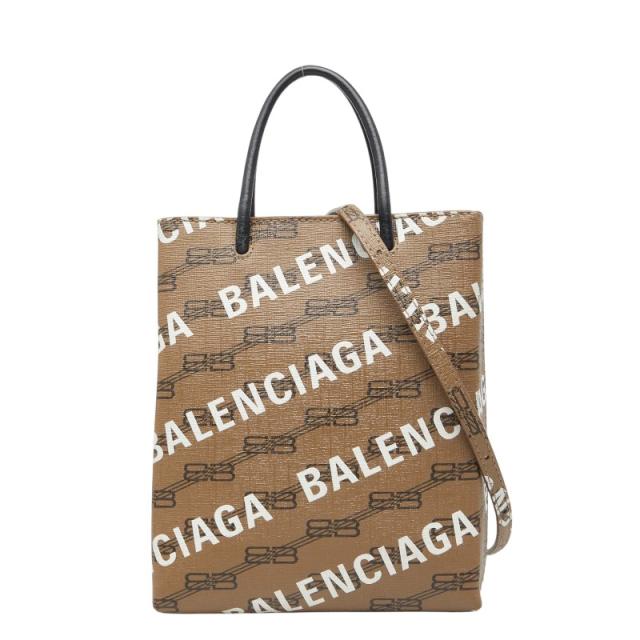 バレンシアガ ラージ ショッピングバッグ ハンドバッグ ショルダーバッグ 2WAY 693805 ブラウン ブラック PVC BALENCIAGA 【中古】
