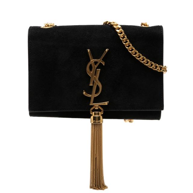 サンローラン YSLロゴ クラシック ケイト 斜め掛け チェーン ショルダーバッグ 354120 ブラック スウェード SAINT LAURENT 【中古】
