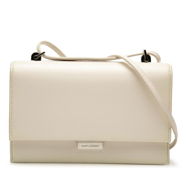 サンローラン 斜め掛け フラップ ショルダーバッグ ホワイト レザー レディース SAINT LAURENT 【中古】