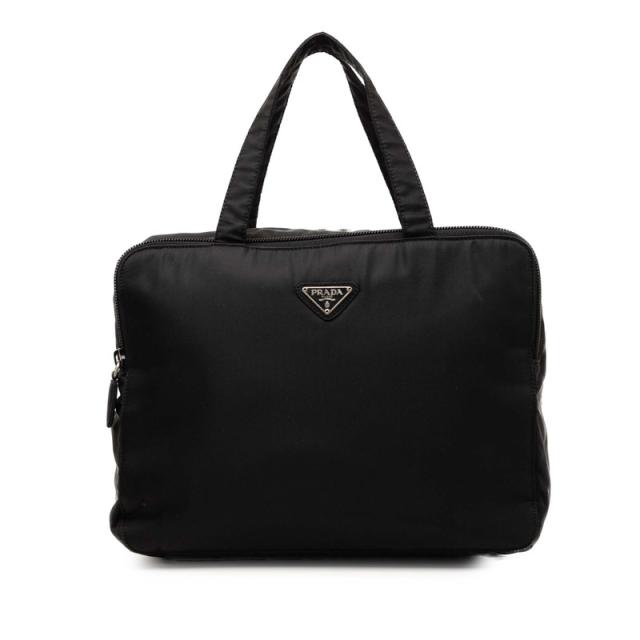 プラダ 三角ロゴプレート ハンドバッグ コスメバッグ ブラック ナイロン レディース PRADA 【中古】