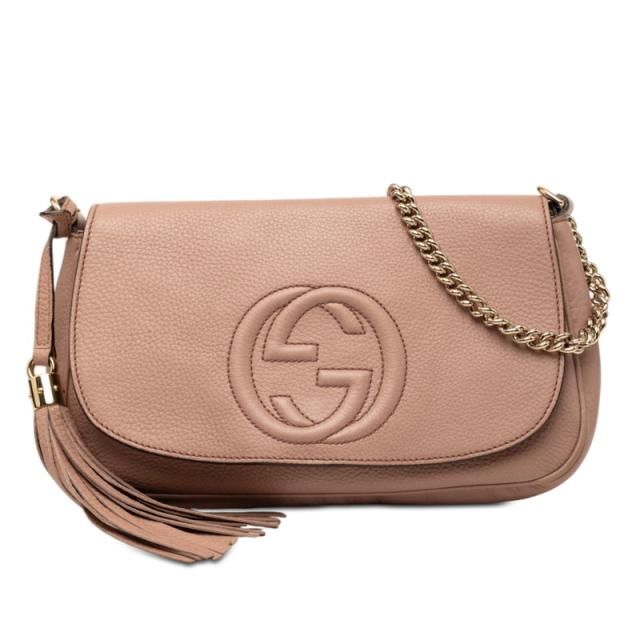 グッチ ソーホー 曲がった掛け チェーン店 ショルダーバッグ 336752 さくら色 なめし革 レディース GUCCI 【中古】