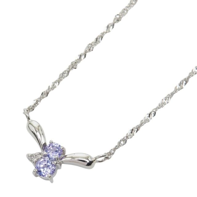 Pt900 プラチナ Pt850 プラチナ タンザナイト ダイヤ0.01ct ELLE フラワーモチーフ ペンダント ネックレス レディース 中古
